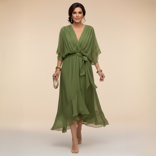 Monica™ | Chiffon Dress with V-Neck
