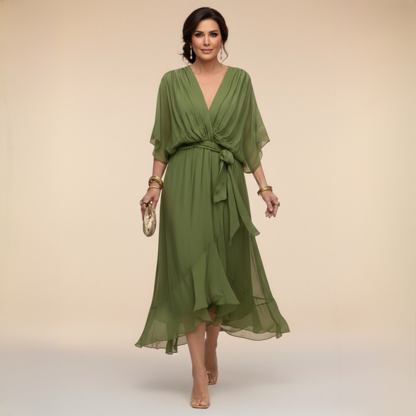 Monica™ | Chiffon Dress with V-Neck