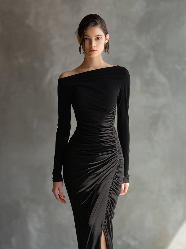 Calista™ | Elegant Jersey Off-Shoulder Maxi Dress