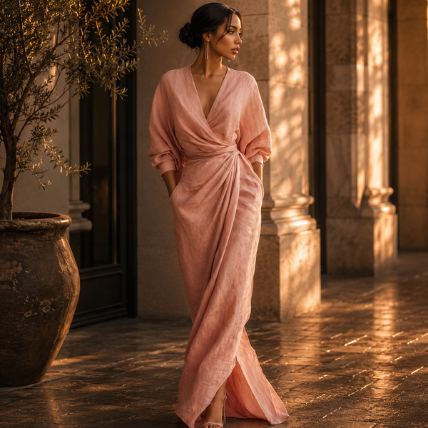 Aroha™ | Minimalist V-neck Linen Blend Maxi Dress
