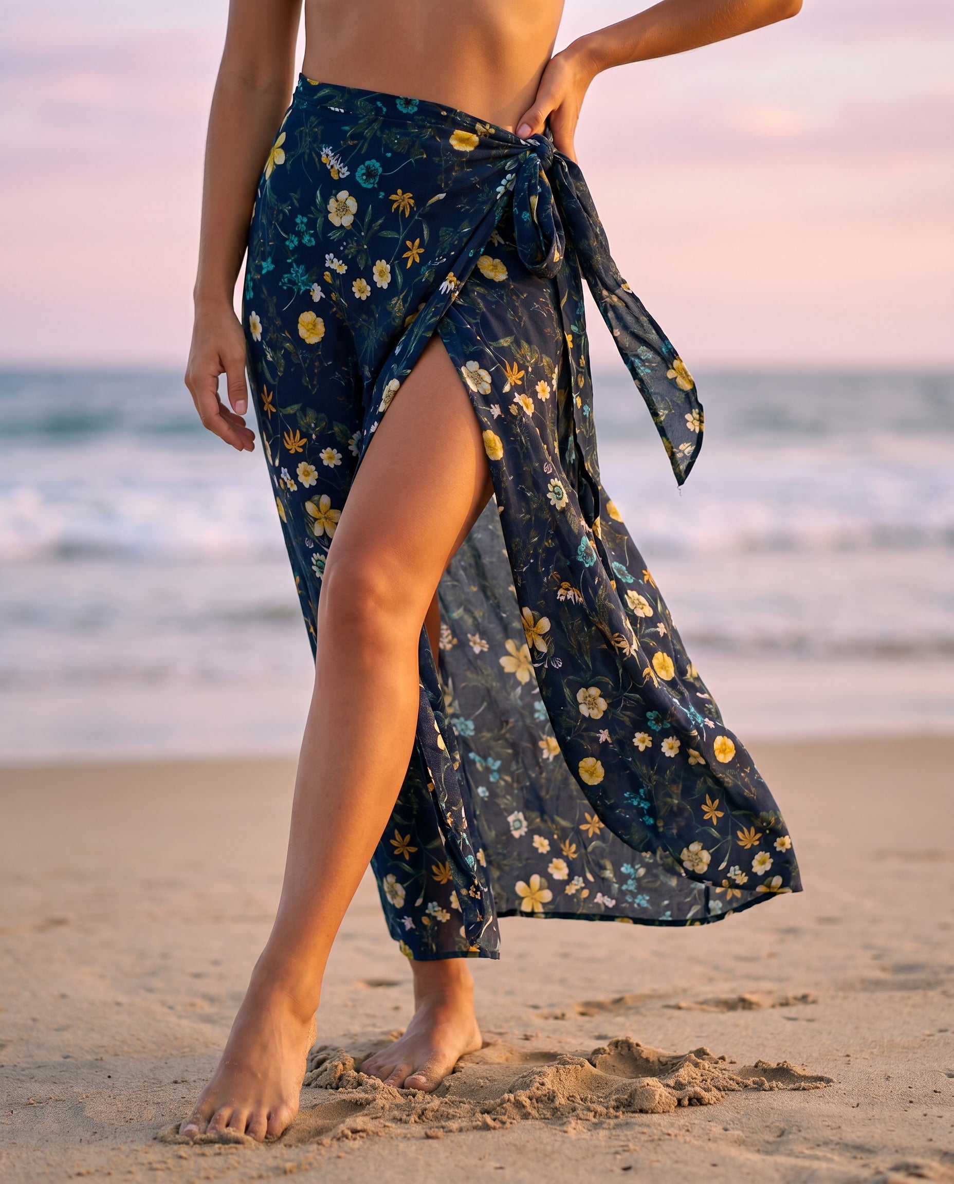 Small yellow flower Beach Wrap Skirt