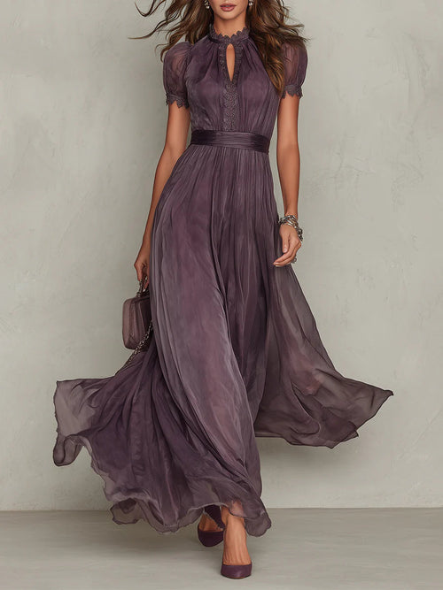 Maia™ | Long Violet Dress with Keyhole Neckline