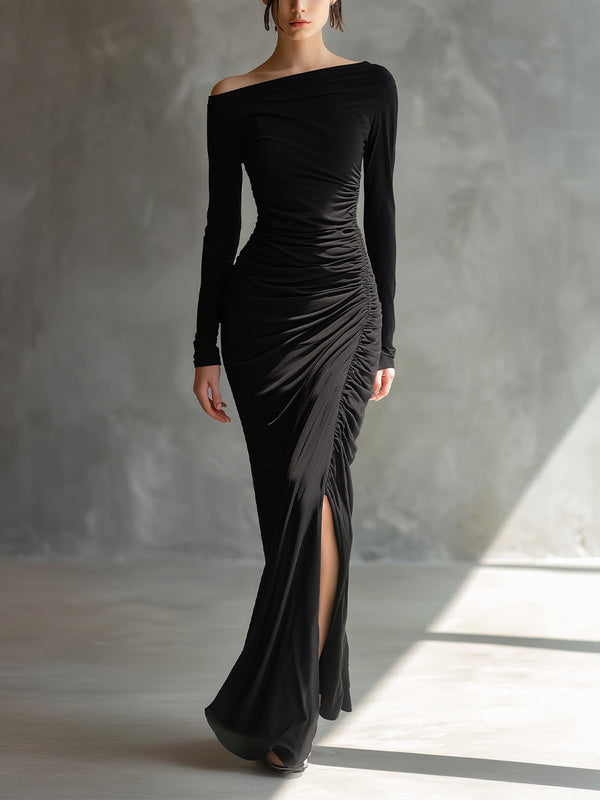 Calista™ | Elegant Jersey Off-Shoulder Maxi Dress